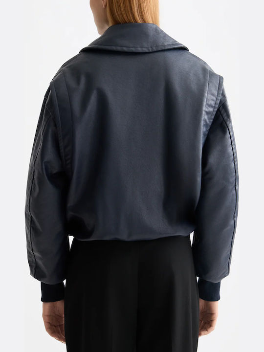 Scotch & Soda Μπουφάν Bomber από Δερματίνη Dark Navy