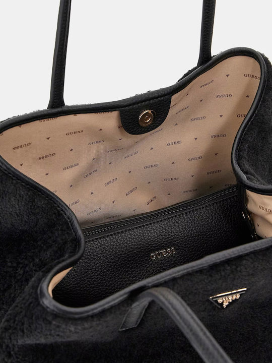 Großes Fell Damen Tote Tasche Schwarz