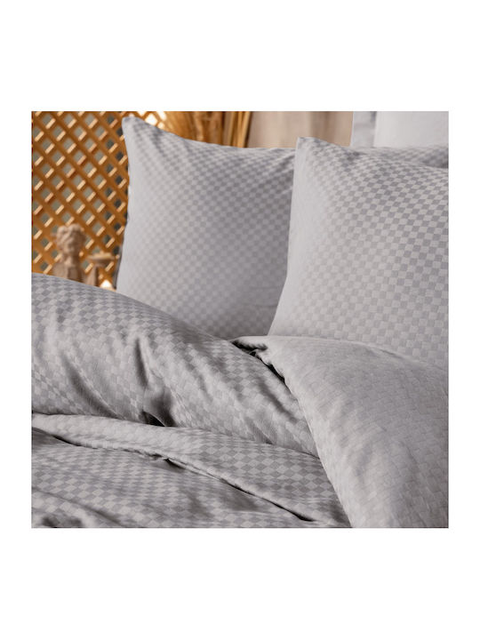 Cotton Box Duvet Cover Set Cotton Single with Pillowcase 160x220 Plaid Grey