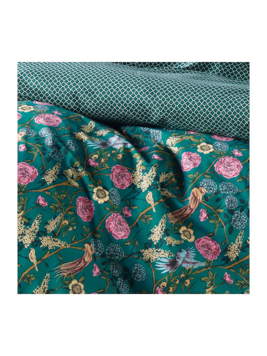 Kentia Duvet Cover Set Cotton Queen with 2 Pillowcases 220x240 Aperry Emerald Green - Pink - Warm Yellow