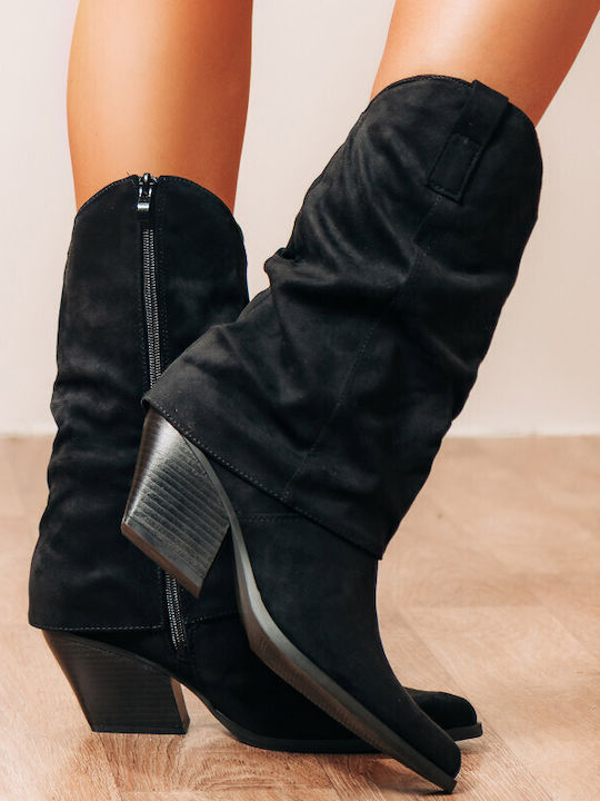 Suede Cowboy Boots Black