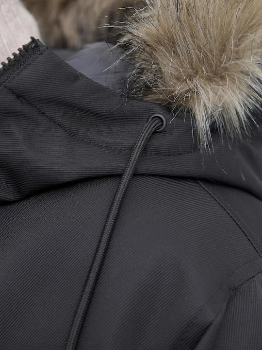 Geacă Parka de Iarnă Antivânt Neagră