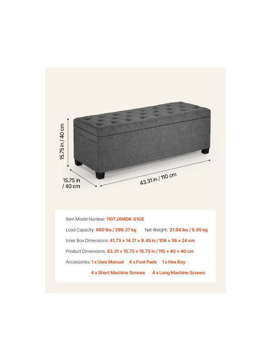 Taburet Cu Spațiu De Depozitare Metalic Gri 110x40x40cm