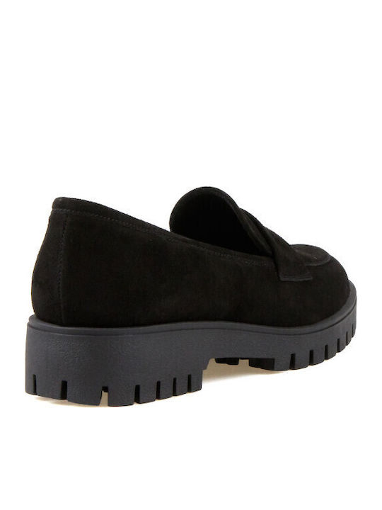 Leder Damen Loafers in Schwarz Farbe