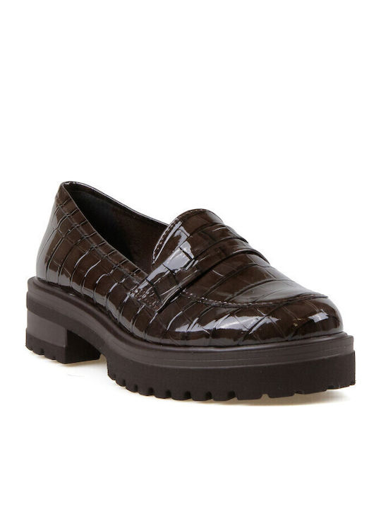 Patent Leather Women's Loafers in Brown Color