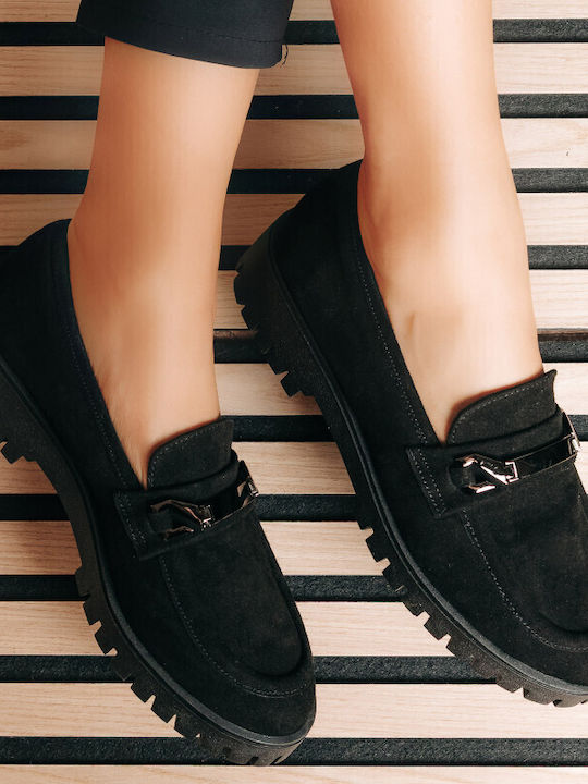 Δερμάτινα Γυναικεία Loafers σε Μαύρο Χρώμα