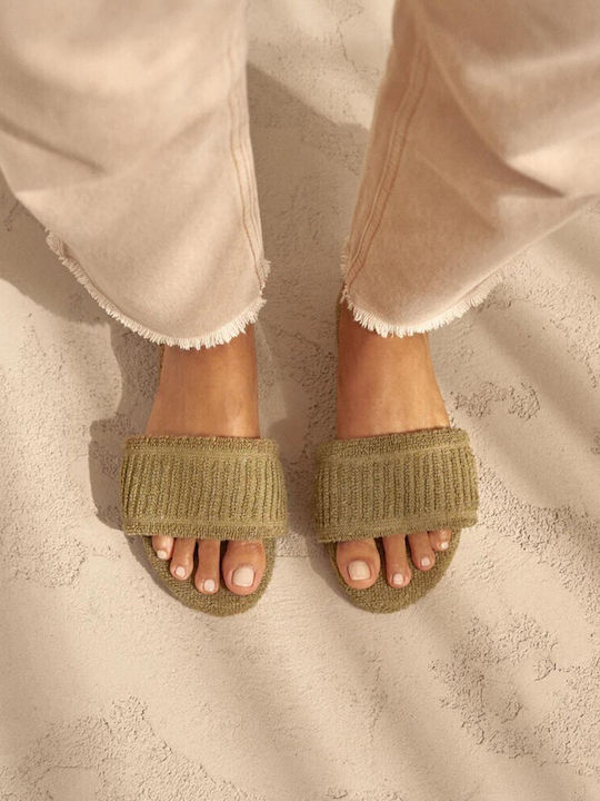 Flache Sandalen für Damen in Khaki Farbe