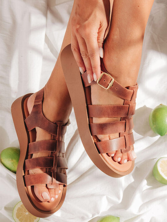 Sandale Casual Damă Gladiator Flatforme Maro