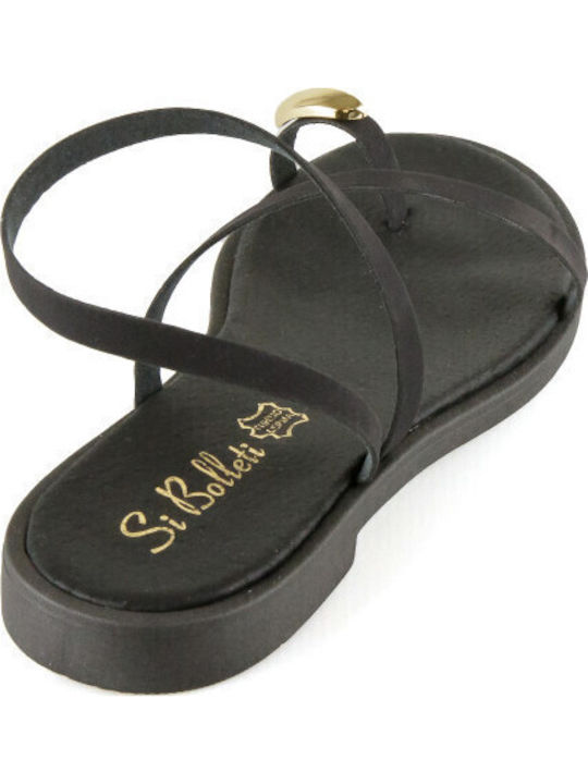 Leather Women's Flat Sandals in Black Color