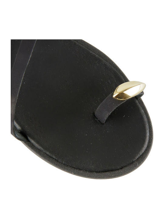 Leather Women's Flat Sandals in Black Color
