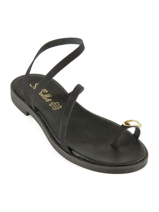 Leather Women's Flat Sandals in Black Color