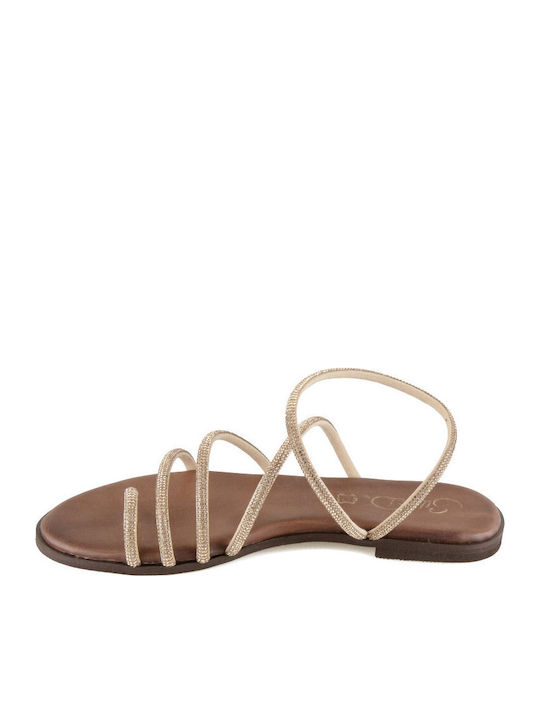 Leather Women's Flat Sandals in Gold Color