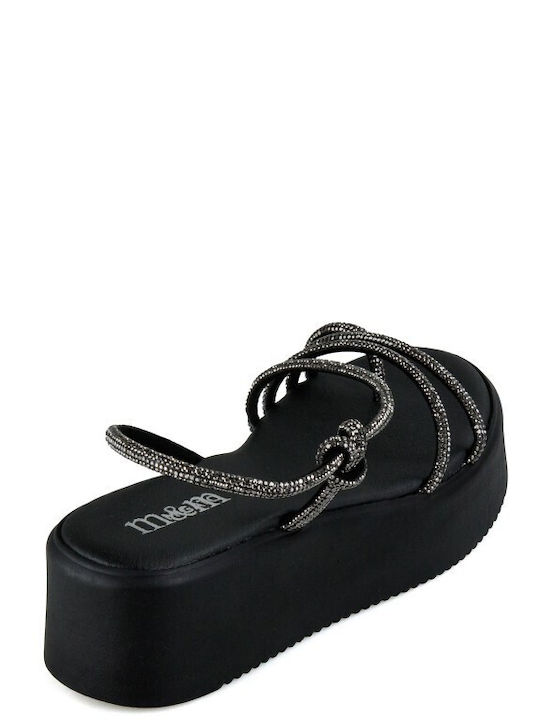 Δερμάτινα Γυναικεία Σανδάλια Flatforms Μαύρα