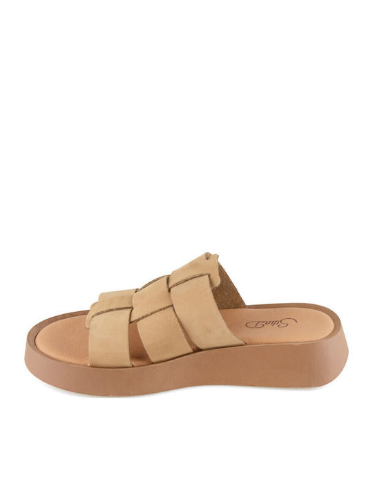 Кожени Дамски Сандали Flatforms Кафяв