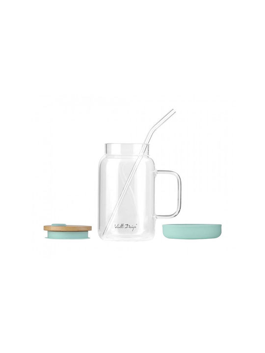 Vialli Design Glass Water made of Bamboo in Green Color with straw 600ml