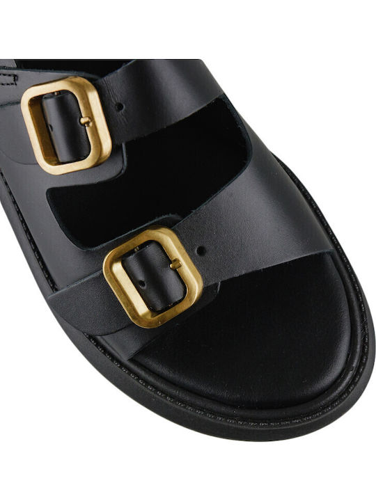 Δερμάτινα Γυναικεία Σανδάλια Flatforms Μαύρα