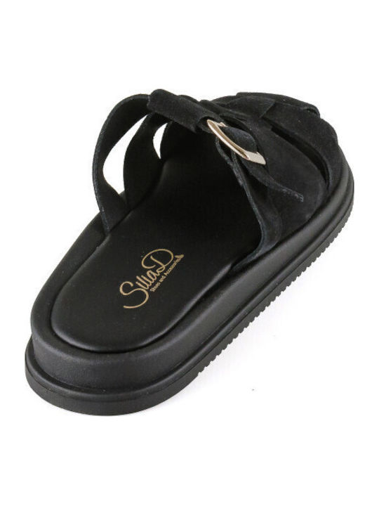 Leder Flache Sandalen für Damen Flatforms in Schwarz Farbe