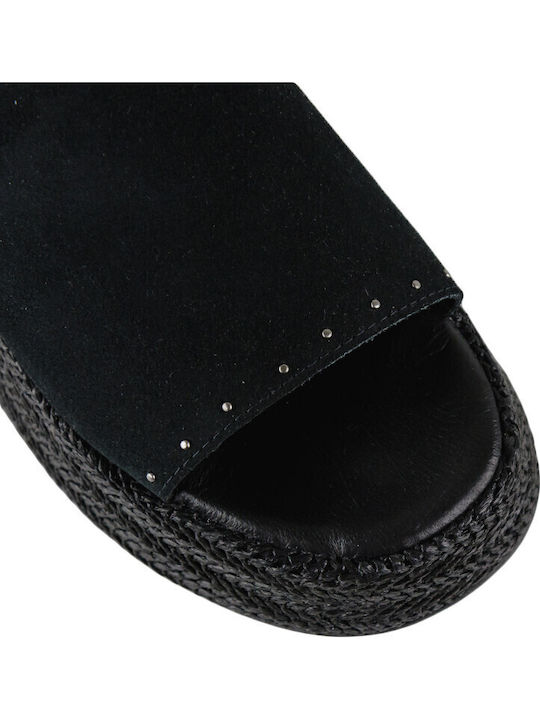 Leder Flache Sandalen für Damen Flatforms in Schwarz Farbe