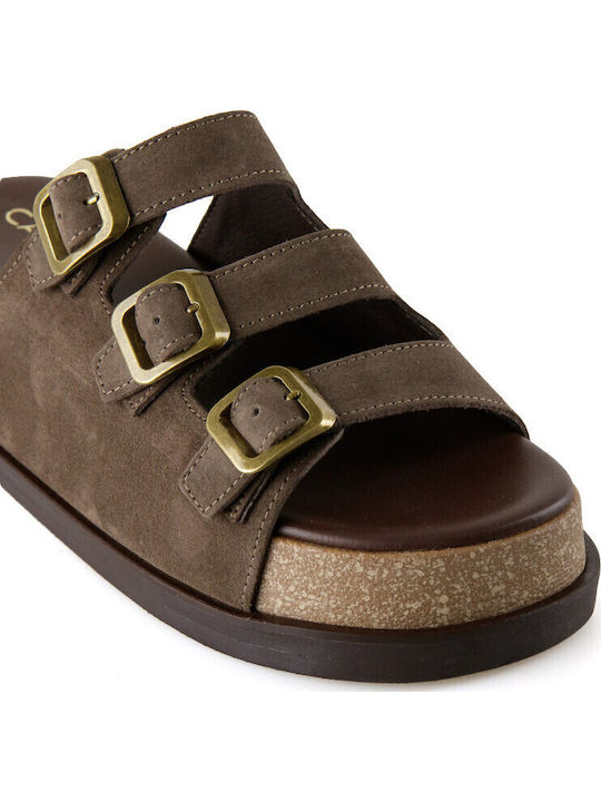 Leder Flache Sandalen für Damen Flatforms in Braun Farbe