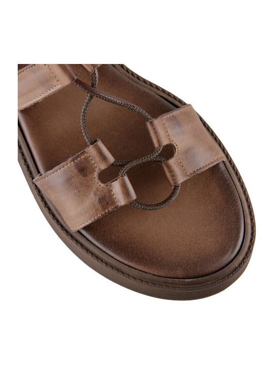 Дамски Кожени Сандали Flatforms Кафяви