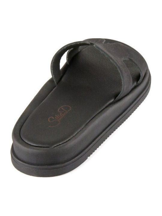 Leather Women's Flat Sandals Flatforms in Black Color