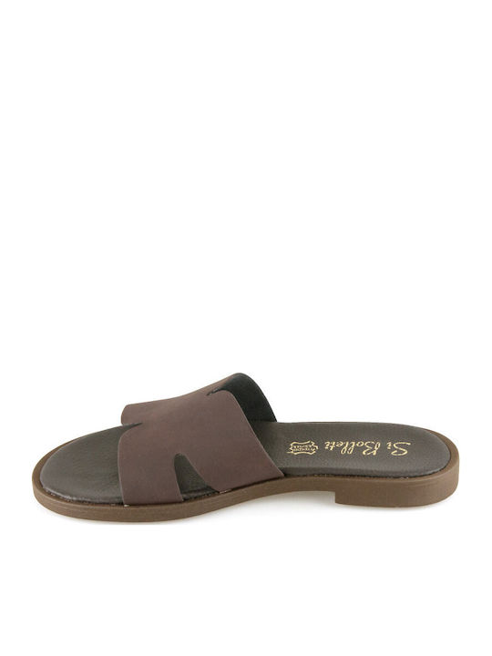 Leder Flache Sandalen für Damen in Braun Farbe