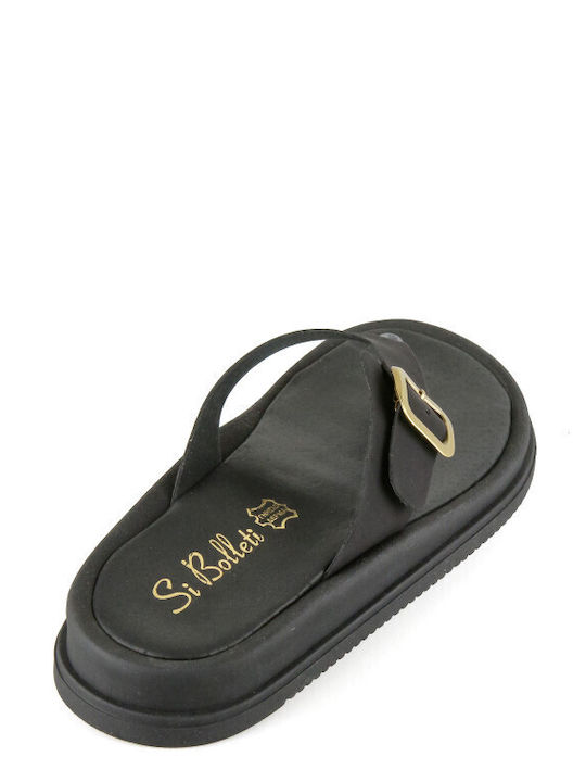 Leather Women's Flat Sandals Flatforms in Black Color