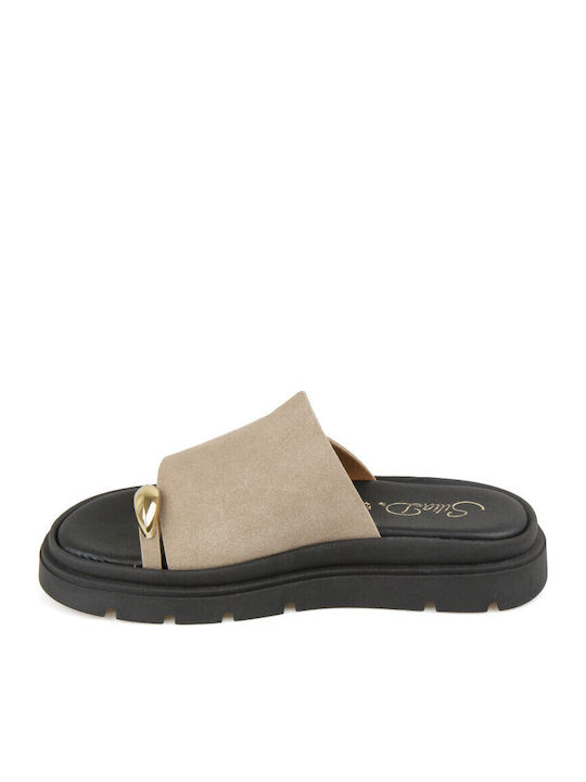 Leather Women's Flat Sandals Flatforms in Brown Color