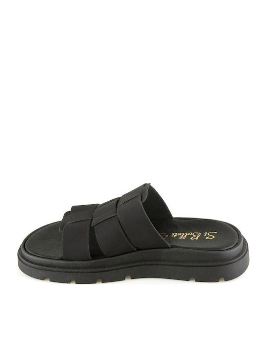 Δερμάτινα Γυναικεία Σανδάλια Flatforms Μαύρα