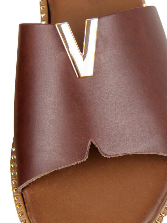 Leather Women's Flat Sandals in Brown Color