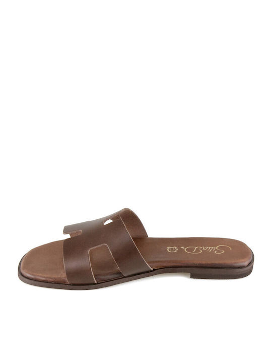 Leather Women's Flat Sandals in Brown Color