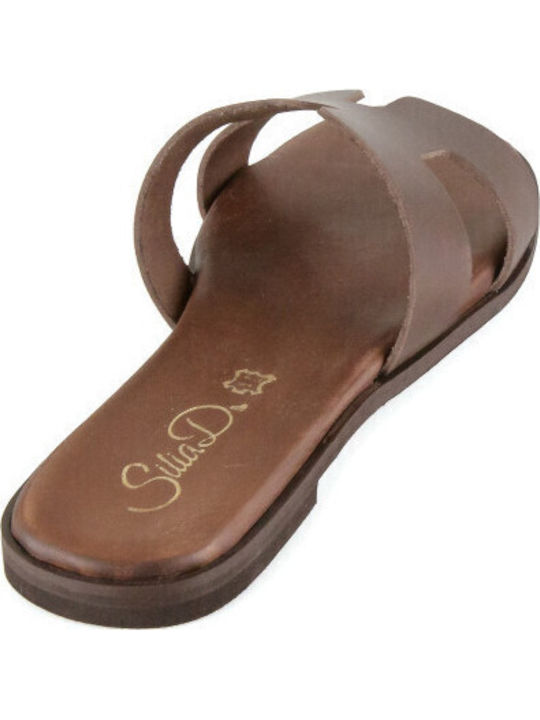 Leather Women's Flat Sandals in Brown Color