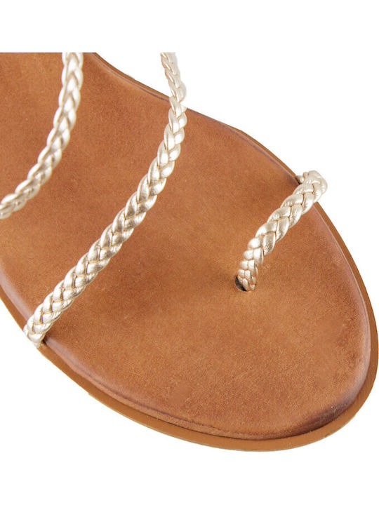 Leather Women's Flat Sandals in Gold Color