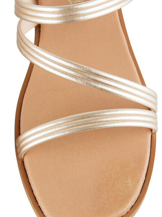 Leather Women's Flat Sandals in Gold Color