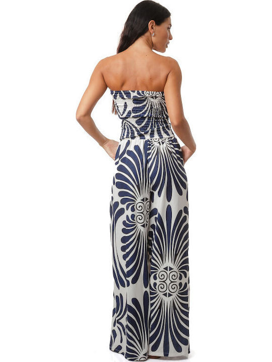 Γυναικεία Strapless Ολόσωμη Φόρμα Λευκή, Μπλε