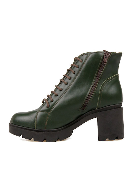 Leather Women's Ankle Boots Green