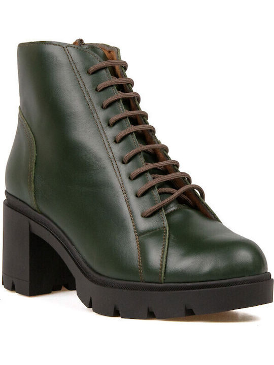 Leather Women's Ankle Boots Green