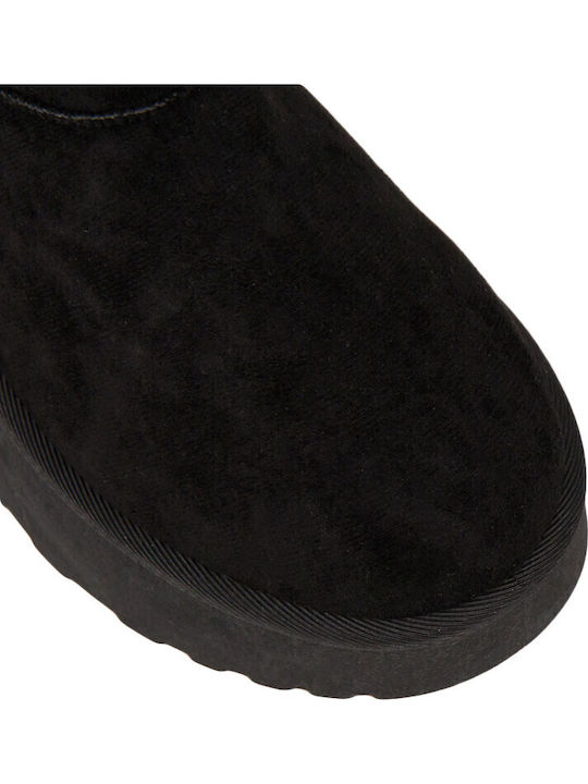 Suede Women's Ankle Boots with Fur Black