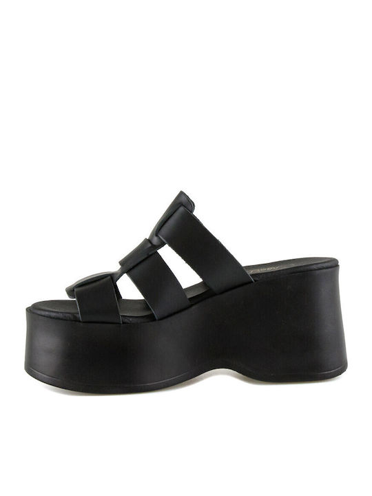Women's Leather Platform Shoes Black