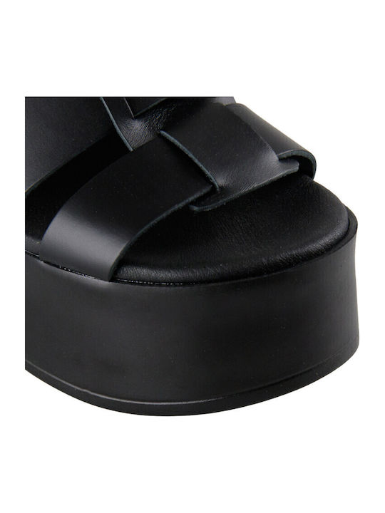 Women's Leather Platform Shoes Black
