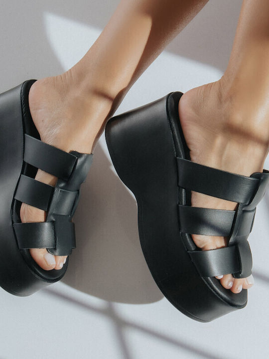 Women's Leather Platform Shoes Black