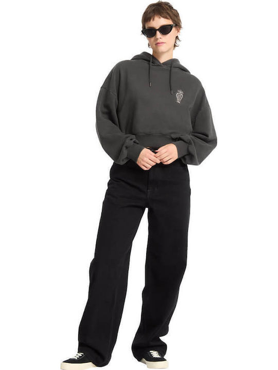 Vaderetro Cropped Women's Sweatshirt Hooded Vintage Black