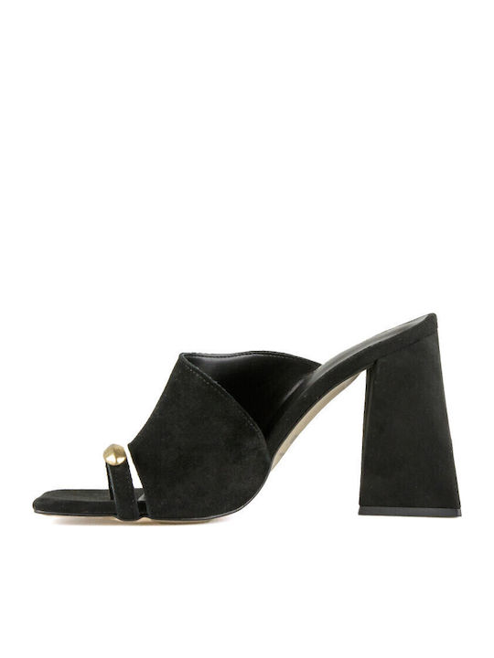 Leather Mules with Heel in Black Color