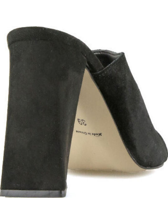 Leather Mules with Heel in Black Color