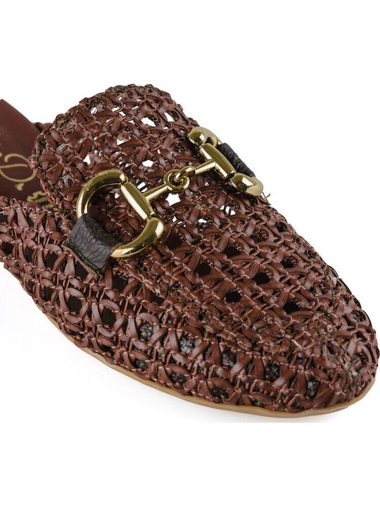 Leather Mules with Heel in Brown Color