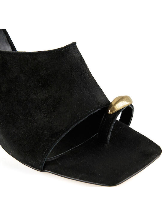 Leather Mules with Heel in Black Color