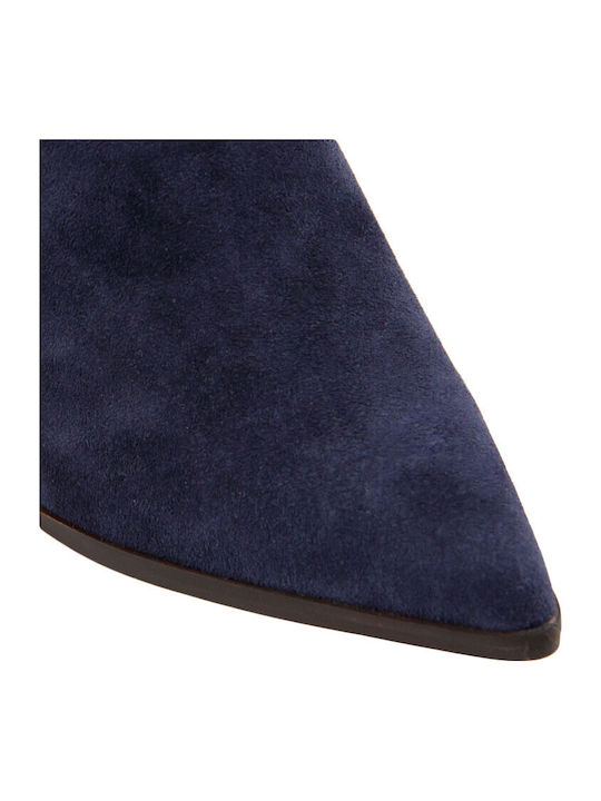 Leder Mules mit Hoch Absatz in Blau Farbe