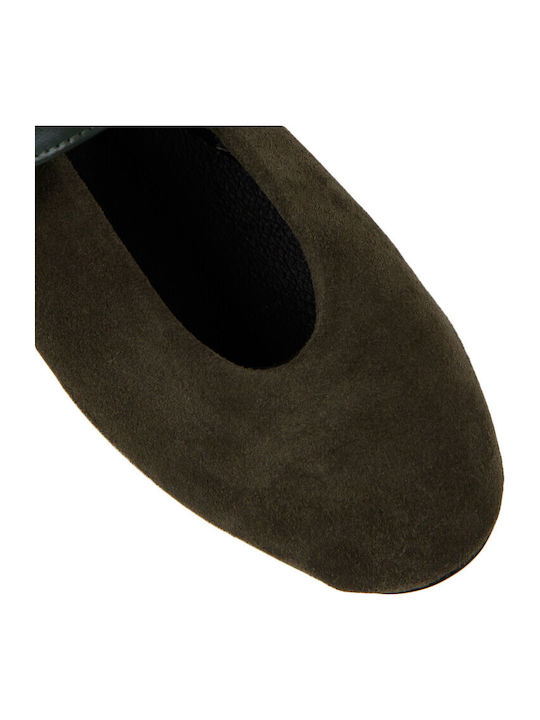 Suede Γυναικείες Μπαλαρίνες σε Χακί Χρώμα
