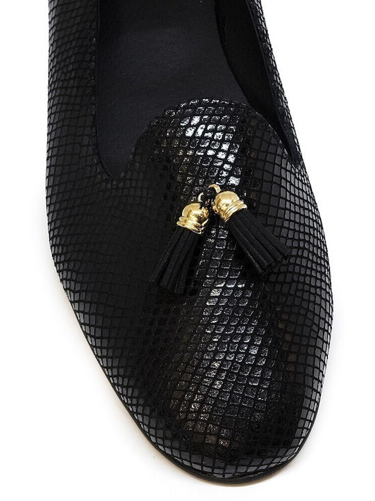 Lederne Damen Ballerinas in Schwarz Farbe