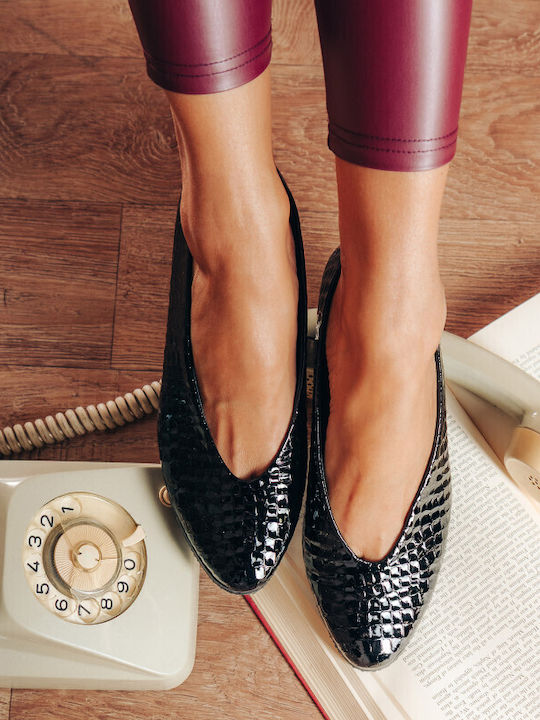 Patent Leather Leopard Ballerinas Black
